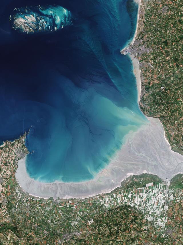 Satellite view of Mont Saint-Michel Bay from Saint-Malo to Granville